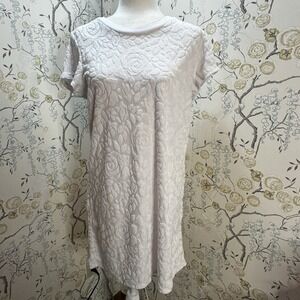 Love Ari Swimsuit Cover Up Womens Sz M Terry Cloth White Floral Cotton Blend NWT